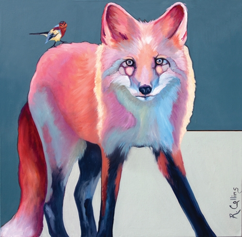 painting of a fox and a bird by Rose Collins