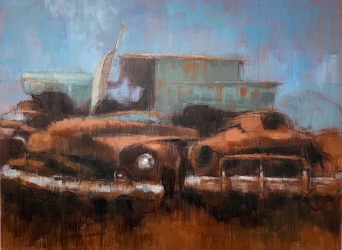 painting of rusted cars in Pennsylvania by Lara Ivanovic