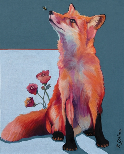 painting of a fox with a bee by Rose Collins