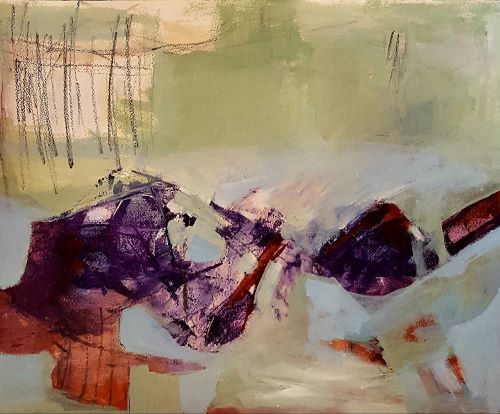 abstract rainy coastal painting by Kathryn Stotler