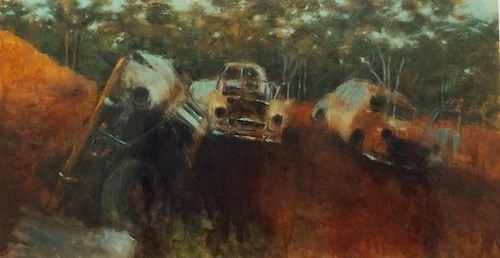 painting of rusted cars in Australia by Lara Ivanovic
