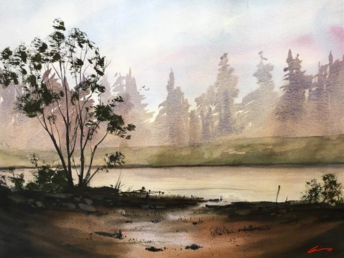 watercolor landscape of a river by Posey Gaines