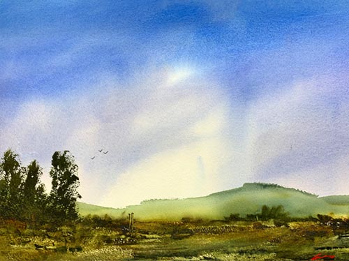 watercolor landscape of Andrew's Gulch by Posey Gaines