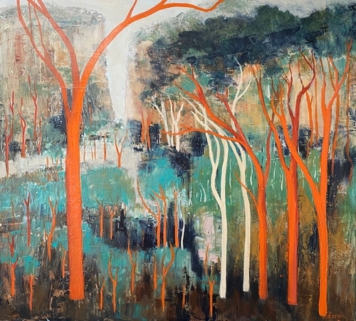 abstract painting of trees by Kathy Karas