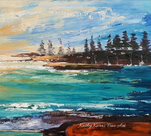 painting of Australian sunrise at Kiama by Kathy Karas