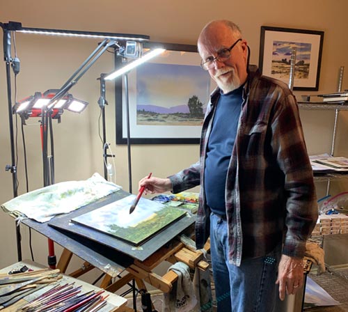 Artist Posey Gaines in his studio