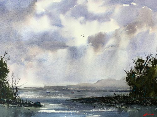 watercolor landscape of a storm by Posey Gaines