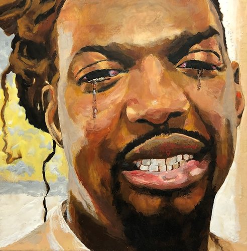 portrait of a tearful black male by Linda Lowery