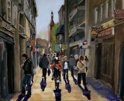 figurative painting of pedestrians by Jacqueline Chanda