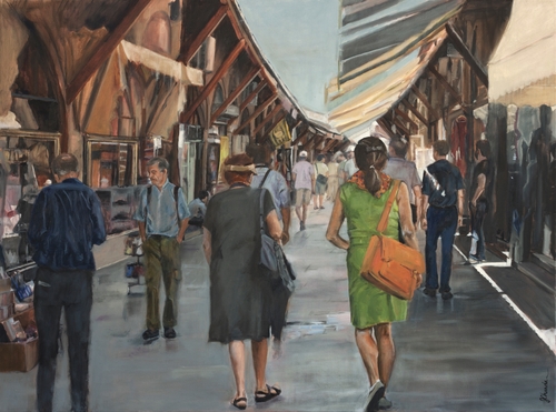 painting of people at Arasta Bazaar in Istanbul by Jacqueline Chanda