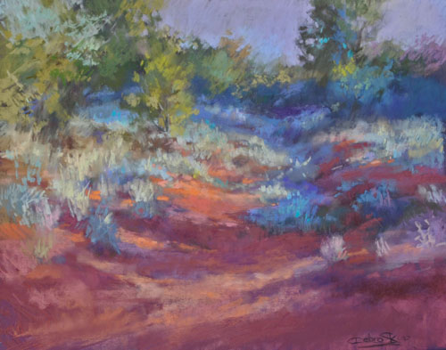 pastel of a path in the desert by Christine Debrosky