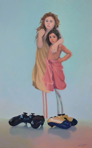 figurative painting of two cyborg women by Daria Solar