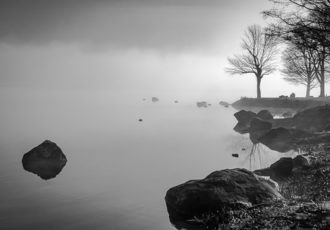 B & W photography of a lake by Mark Roger Bailey