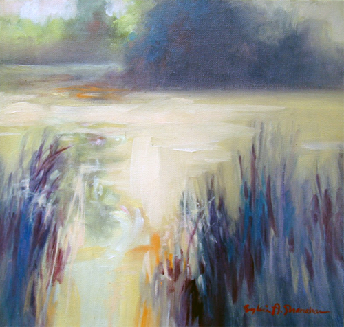 mist filled landscape painting of water by Sylvia Shanahan