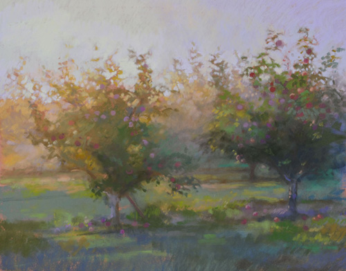 pastel landscape of apple trees by Christing Debrosky
