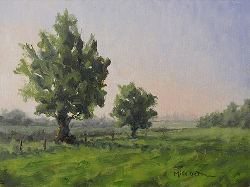 oil landscape of a field and trees by Mike Dettman