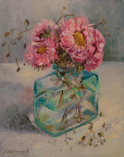 foral portrait of pink asters by Pamela Resnick