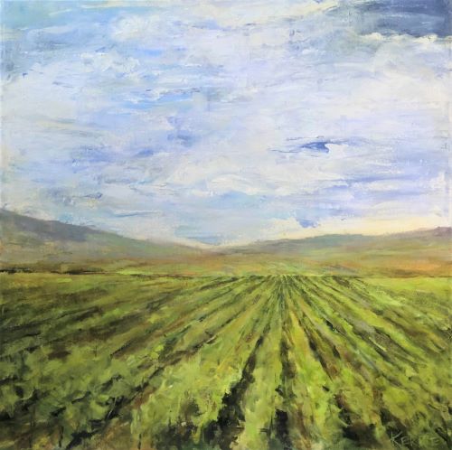 landscape painting of a vineyard by Kerrie Stafford
