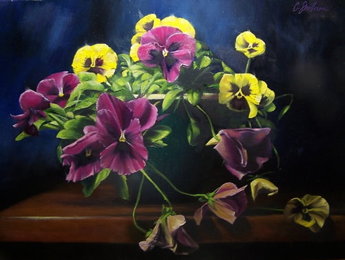still life painting of pansies by Craig Shillam