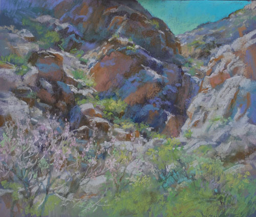 pastel landscape of desert mountains by Christine Debrosky