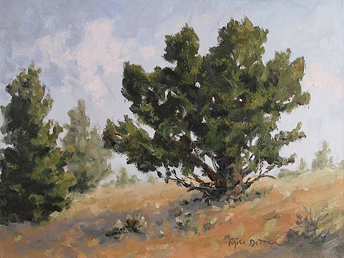 landscape painting of a juniper by Mike Dettman
