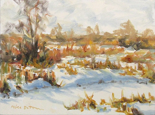 oil landscape of a small stream in winter by Mike Dettman