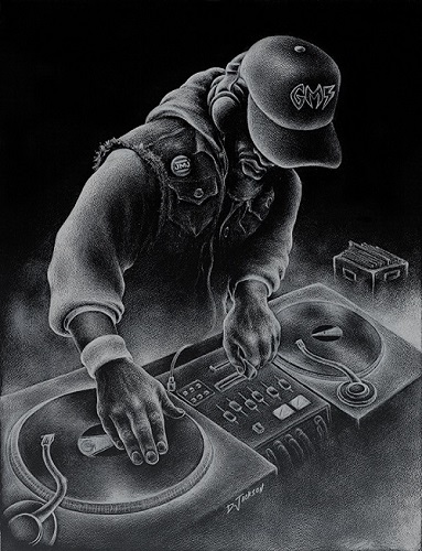 color pencil portrait of a deejay