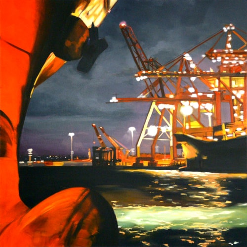 painting of a shipping port by Karen Bloomfield