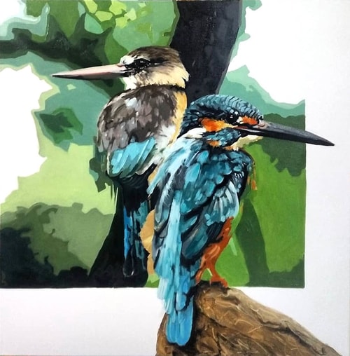 painting of Australian blue birds by Karen Bloomfield