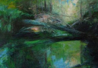 abstract landscape painting of a river before the falls by Catherine Wagner Minnery