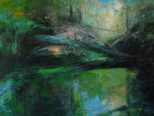 abstract landscape painting of a river before the falls by Catherine Wagner Minnery