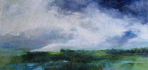 abstract landscape painting of a break in the rain by Catherine Wagner Minnery