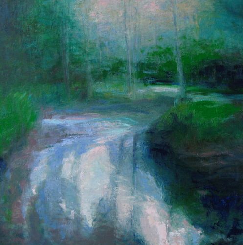 abstract landscape painting of a river through the woods by Catherine Wagner Minnery