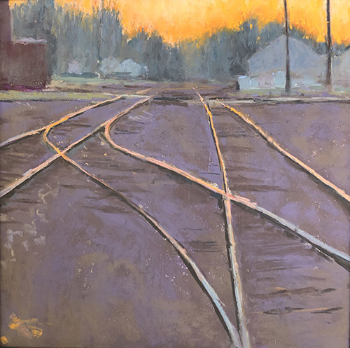 pastel landscape of a train depot by Carol Strock Wasson