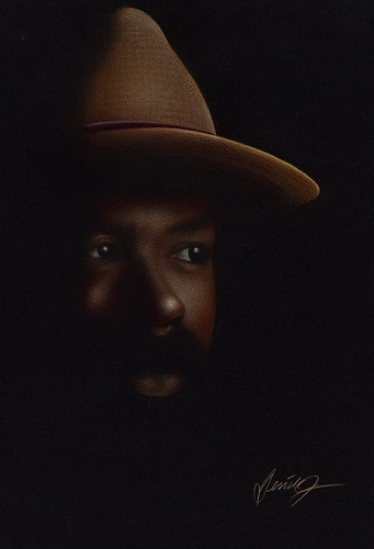 color pencil portrait of a man wearing a hat by Derick Jackson