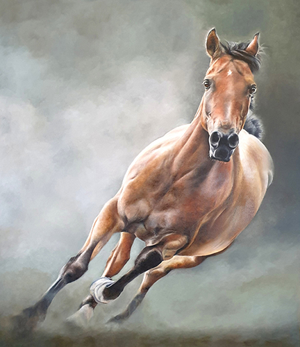 oil painting of a galloping horse by Nikki Carr