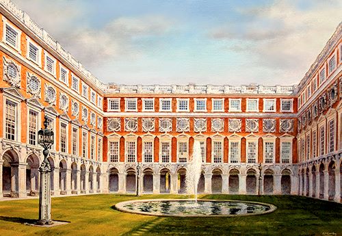 watercolor painting of the Hampton Court Fountains by Brian Crosby