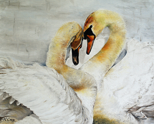 painting of two swans by Nikki Carr