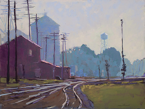 pastel landscape of railroad tracks by Carol Strock Wasson