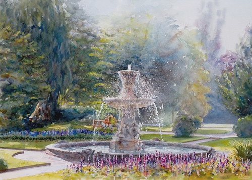watercolor of the Sanford Fountain by Brian Crosby