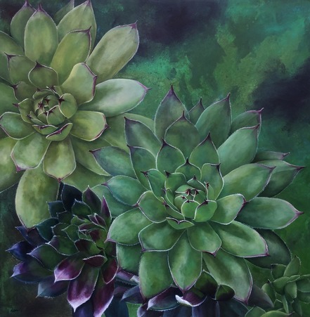 oil painting of succulents by Lynda Sauls