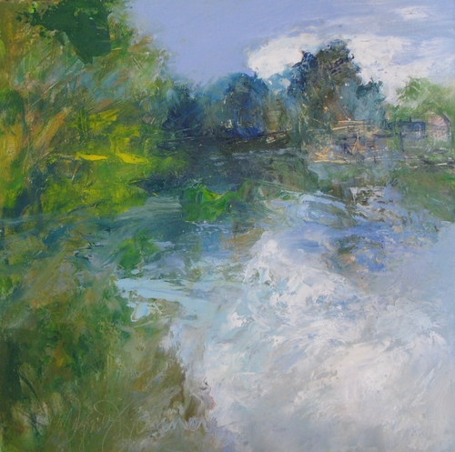 abstract landscape painting of a lake by Catherine Wagner Minnery