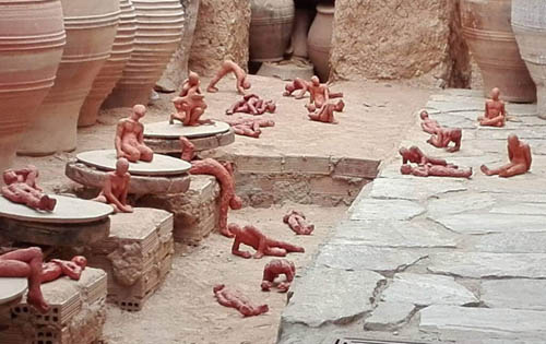 Installation of ceramic figures, exhibition at the Museum of Traditional Pottery by Paulina Cassimatis