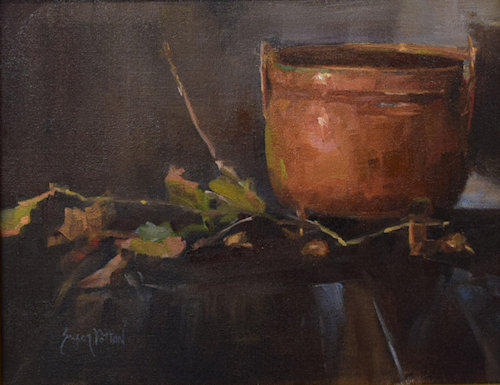 still life painting of a bowl and acorns by Susan Patton