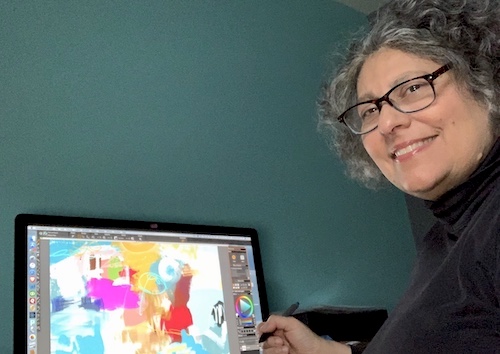 Artist Christine Auda in her studio