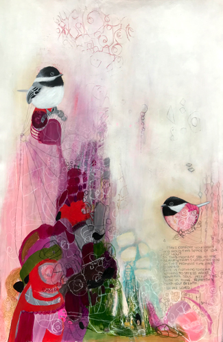 abstract/realistic portrait of chickadees by Marti Leroux