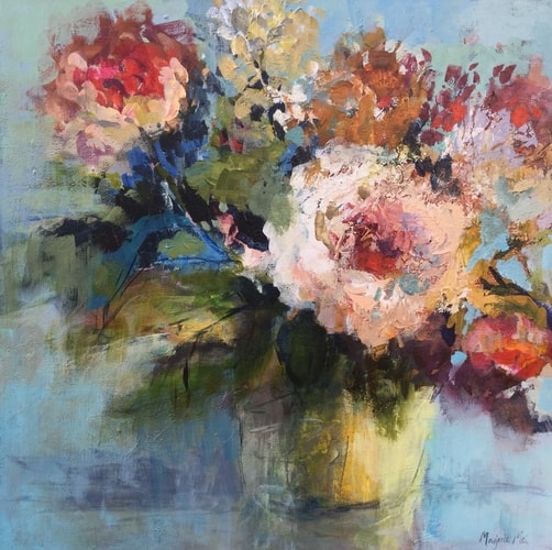 pink floral painting by Marjorie Mae Broadhead