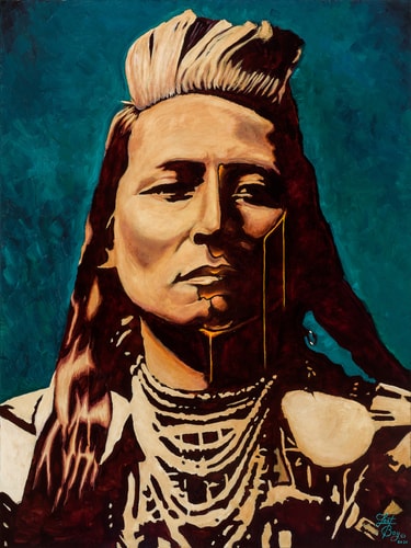 painted portrait of Chief Plenty Coups by Clement Janis