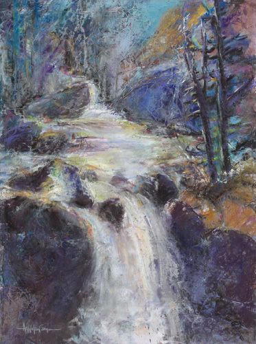 mixed media painting of an Idaho waterfall by Anne Watson Sorensen