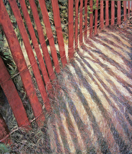 pastel of a beach fence by Maryann Mullett